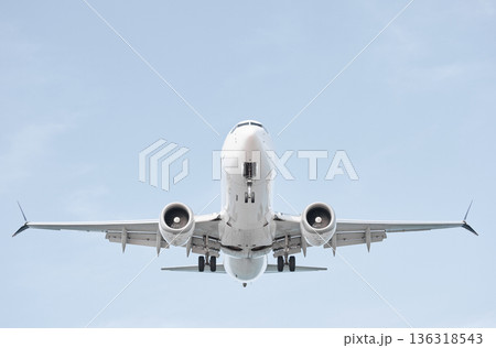 A huge passenger plane is landing in airport of Phuket, Thailand, a bottom view  136318543