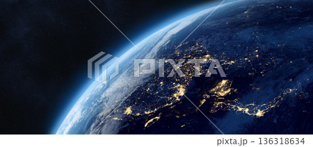 Earth from the space at night. Eastern hemisphere. Asia. Earth from the space at night. Eastern hemisphere. Asia. 136318634