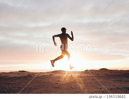 Sunset, running and silhouette with woman in nature for health, workout and fitness challenge. Performance, sports and exercise with runner training in outdoor for speed, marathon and wellness mockup Sunset, running and silhouette with woman in nature for health, workout and fitness challenge. Performance, sports and exercise with runner training in outdoor for speed, marathon and wellness mockup 136318681