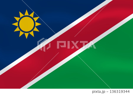 Namibia flag with wavy silk effect. Vector flag symbolizing national pride, identity, heritage, patriotism and authority Namibia flag with wavy silk effect. Vector flag symbolizing national pride, identity, heritage, patriotism and authority 136319344