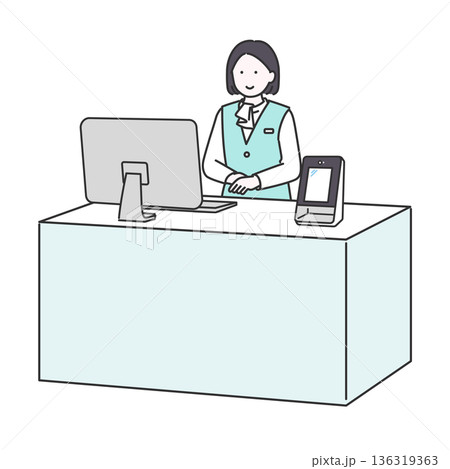 カウンター内で受付を担当するビジネス女性のイメージイラスト 136319363