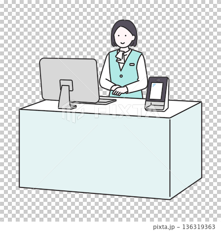 カウンター内で受付を担当するビジネス女性のイメージイラスト 136319363