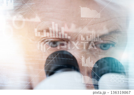 Research, hologram or woman with a microscope, medical or scientific discovery with breakthrough, data analysis or innovation. Female person, researcher or scientist with lab equipment or holographic Research, hologram or woman with a microscope, medical or scientific discovery with breakthrough, data analysis or innovation. Female person, researcher or scientist with lab equipment or holographic 136319867