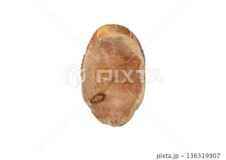 Juniper tree trunk cross section with annual growth rings isolated on white Juniper tree trunk cross section with annual growth rings isolated on white 136319907