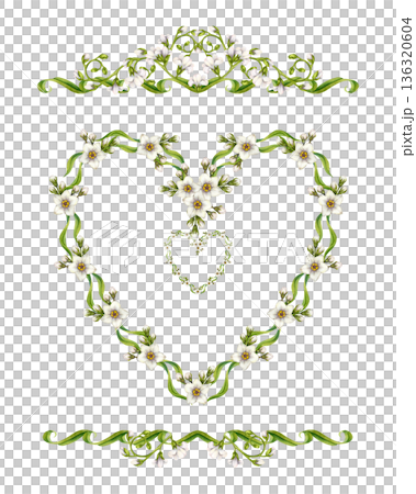 Heart template with a floral design: white flowers, green leaves. Elegant watercolor set for wedding designs, invitations, greeting cards for Valentine's, Mother's Day, birthdays, summer, spring decor Heart template with a floral design: white flowers, green leaves. Elegant watercolor set for wedding designs, invitations, greeting cards for Valentine's, Mother's Day, birthdays, summer, spring decor 136320604