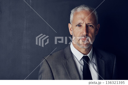 Mockup portrait of senior businessman, lawyer or attorney with serious face on dark background. Boss, ceo and professional business owner, mature director with executive management job at law firm. Mockup portrait of senior businessman, lawyer or attorney with serious face on dark background. Boss, ceo and professional business owner, mature director with executive management job at law firm. 136321395