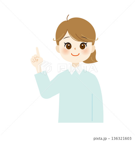 指を立てて説明する女性のイラスト 注意・案内・ポイントを示す03 指を立てて説明する女性のイラスト 注意・案内・ポイントを示す03 136321603