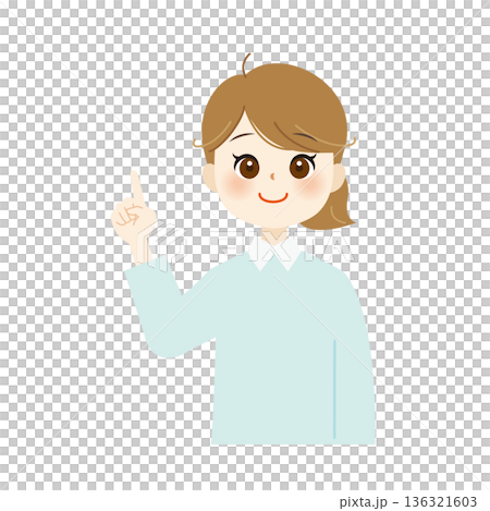 Illustration of a woman explaining with her finger raised - Caution, guidance, pointing out the key points 03 Illustration of a woman explaining with her finger raised - Caution, guidance, pointing out the key points 03 136321603