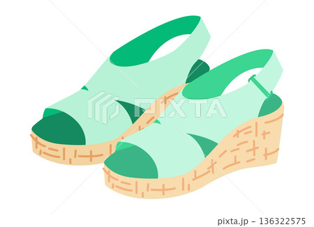 Mint espadrille wedge sandal shoe women flat pair. Peep toe slingback sandal with jute wedge for seaside promenade  136322575