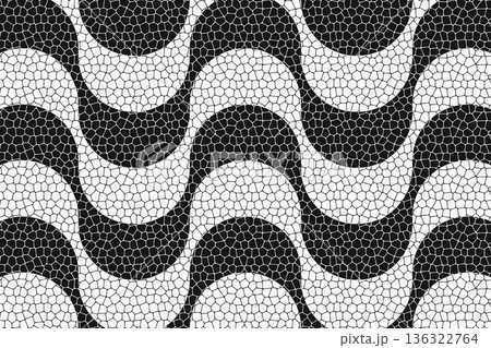 Copacabana sidewalk or calcada pattern with realistic cobblestone texture. Famous beach promenade in Rio de Janeiro. Repeating wavy texture in Portuguese pavement style. Vector graphic illustration 136322764