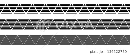 Set of borders with triangular striped ornament in African style isolated on white background. Fabric tapes with streaky motif. Vector graphic illustration 136322780