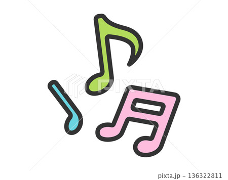 音符のアイコン（線画カラー）のイラスト 136322811
