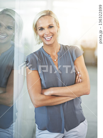 Relax, smile and portrait of woman employee confident in working for a corporate company or business. Success, goals and professional mature person or worker arms crossed happy for development Relax, smile and portrait of woman employee confident in working for a corporate company or business. Success, goals and professional mature person or worker arms crossed happy for development 136322899