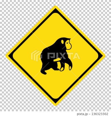Warning sign: Animals may jump out; monkeys Warning sign: Animals may jump out; monkeys 136323302