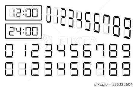 時間やカウントを表現できるデジタル時計数字インフォグラフィック素材セット 時間やカウントを表現できるデジタル時計数字インフォグラフィック素材セット 136323604