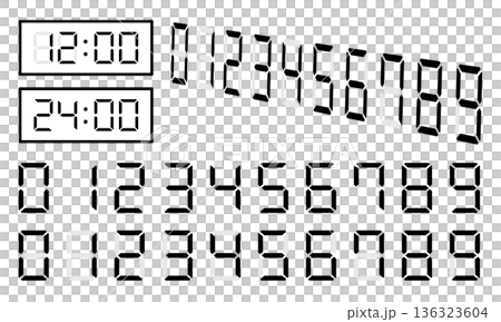 時間やカウントを表現できるデジタル時計数字インフォグラフィック素材セット 時間やカウントを表現できるデジタル時計数字インフォグラフィック素材セット 136323604