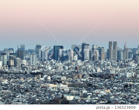 <鳥瞰>夕日に染まる新宿の街 <鳥瞰>夕日に染まる新宿の街 136323609