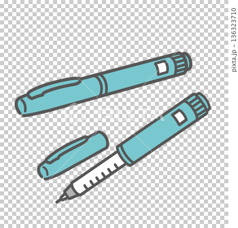 ペン型インスリン注入器のイラストセット(キャップあり・なし) ペン型インスリン注入器のイラストセット(キャップあり・なし) 136323710