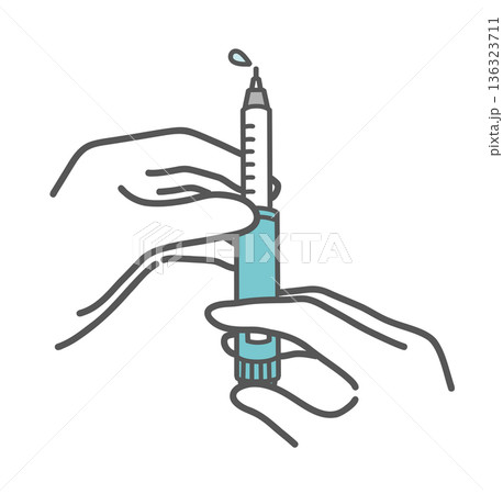 インスリン注射の「空打ち（空気抜き）」のイラスト 136323711