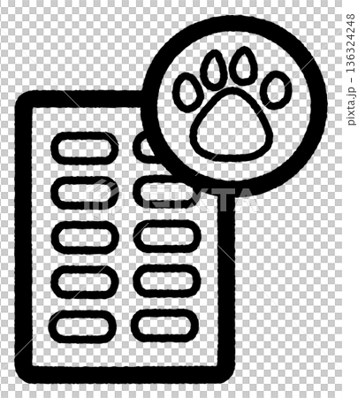 シンプルかわいい薬のイラスト・ペット肉球 線画 136324248