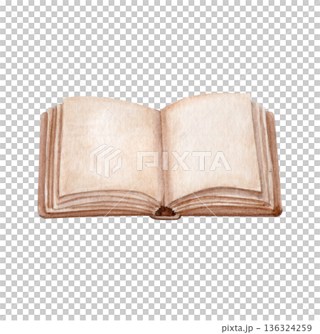 Open book watercolor illustration isolated on white background. Hand-painted object, copy space, ideal for education, reading concepts, publishing projects, presentations, posters, editorial design 136324259