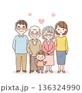 三世代家族が寄り添う温かいイラスト｜祖父母・両親・子ども 136324990