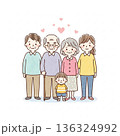 三世代家族が寄り添う温かいイラスト｜祖父母・両親・子ども 136324992