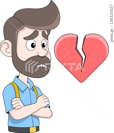 Broken Heart Valentine Cartoon Sad Man Illustration 136325027