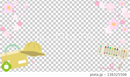 桜と幼稚園グッズのかわいい背景素材 桜と幼稚園グッズのかわいい背景素材 136325506