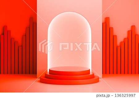 Red architectural arch with glowing red light neon 136325997