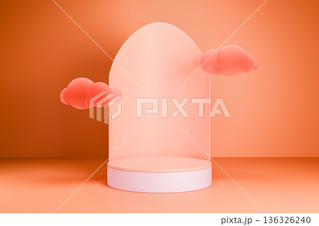 Pink podium with glass arch for luxury fashion 136326240