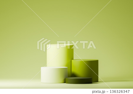 White and green podium set for minimalist showcase 136326347