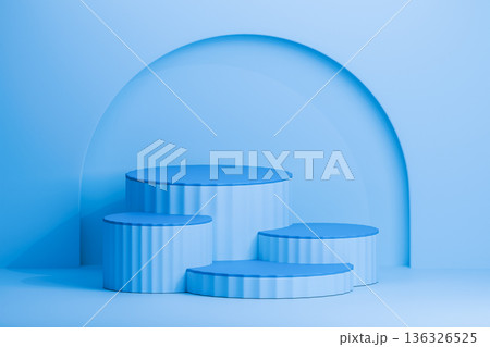 Blue abstract podium with soft shadow for branding 136326525