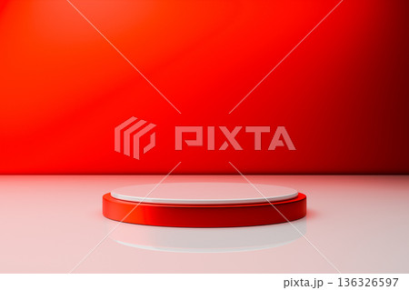 Red podium on a bold red background studio 3d 136326597