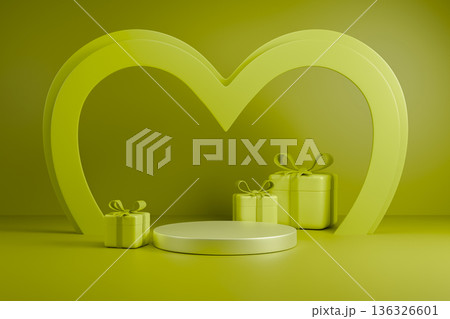 Yellow podium with heart shape and gift boxes 3d 136326601