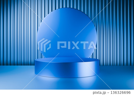 Blue podium with vertical ribbed wall background 3d Blue podium with vertical ribbed wall background 3d 136326696