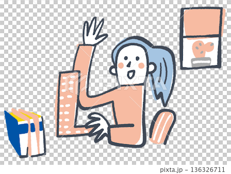 非營利組織活動/志工招募插圖，圖中一位女性支持者在視訊通話或線上諮詢期間熱情地揮手致意。 136326711