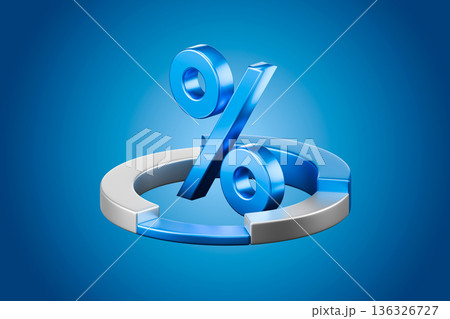 Percentage symbol floating above a blue abstract platform 3d Percentage symbol floating above a blue abstract platform 3d 136326727