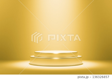 Golden podium with spotlight for premium product display 3d 136326857