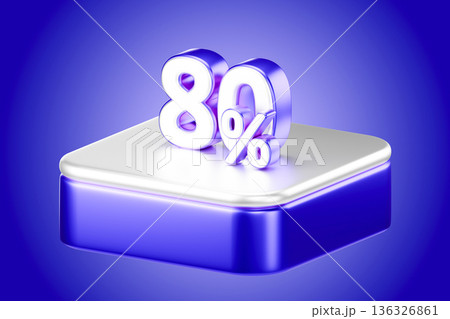 Purple 80 percentage sign on a white podium 3d 136326861
