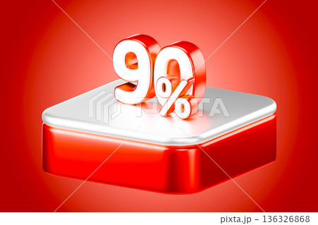 Red 90 percentage sign on a bold podium 3d Red 90 percentage sign on a bold podium 3d 136326868