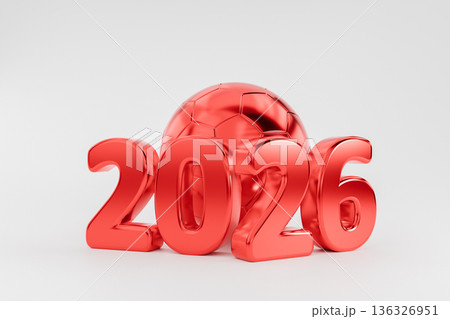 Red glossy 2026 text on a light background 3d render 136326951