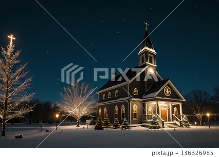 ライトアップされた夜のクリスマスツリー 136326985