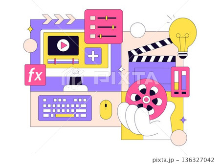 Video Editor Program Vector Illustration Featuring Video Editing Software for Creating Animated Movies and Clips in a Flat Style Background Video Editor Program Vector Illustration Featuring Video Editing Software for Creating Animated Movies and Clips in a Flat Style Background 136327042