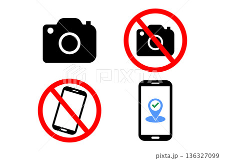 No Photography And No Phone Icons With Location Check On Smartphone No Photography And No Phone Icons With Location Check On Smartphone 136327099