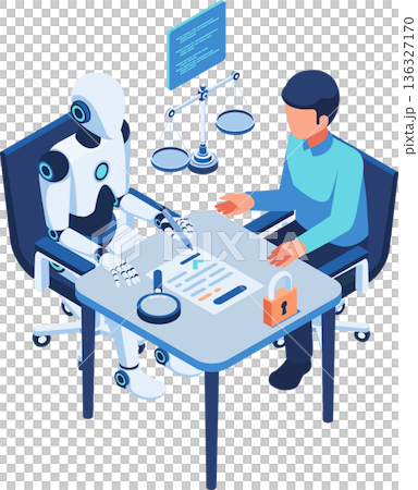 Isometric Robot Signing AI Governance Policy Agreement Document 136327170