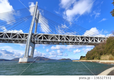 岩黒島から眺める瀬戸大橋(列車走行中) 岩黒島から眺める瀬戸大橋(列車走行中) 136327331
