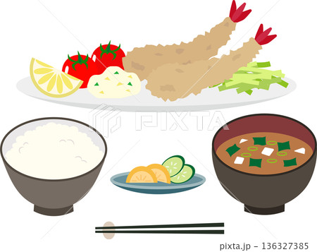 エビフライ定食のイラスト素材 136327385
