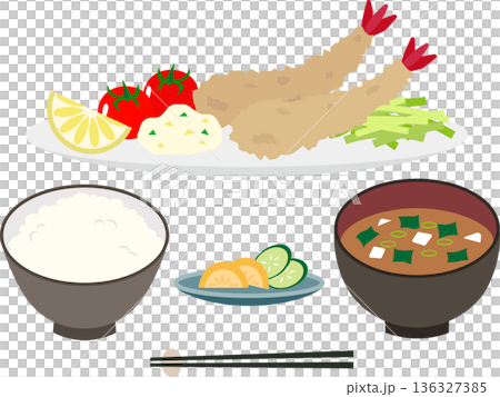 エビフライ定食のイラスト素材 136327385