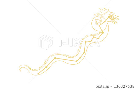 うみへび座の線画イラスト（ゴールド色で星座の絵と星座線、線のみで塗りなし） 136327539